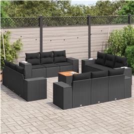 vidaXL 13 pcs conjunto de sofás de jardim com almofadões vime PE preto