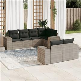 vidaXL 7 pcs conj. sofás jardim com almofadões vime PE cinzento-claro