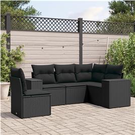vidaXL 5 pcs conjunto sofás de jardim com almofadões vime PE preto
