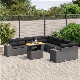vidaXL 11 pcs conjunto sofás de jardim c/ almofadões vime PE preto