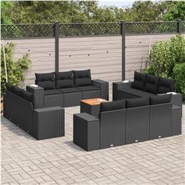 vidaXL 13 pcs conjunto de sofás de jardim com almofadões vime PE preto