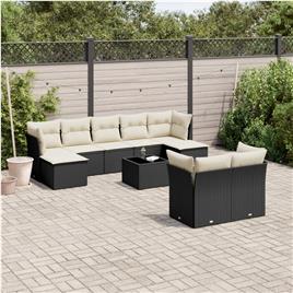 vidaXL 10 pcs conjunto sofás de jardim c/ almofadões vime PE preto