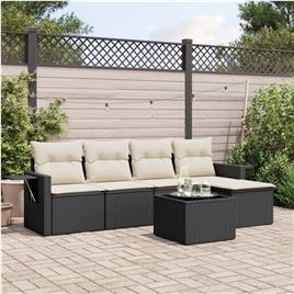 vidaXL 6 pcs conjunto sofás de jardim c/ almofadões vime PE preto
