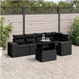 vidaXL 6 pcs conjunto sofás de jardim c/ almofadões vime PE preto