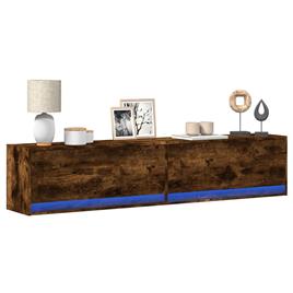 vidaXL Móvel de parede p/ TV c/ luzes LED 180x31x38 cm carvalho fumado