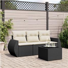 vidaXL 4 pcs conjunto de sofás para jardim c/ almofadões vime PE preto