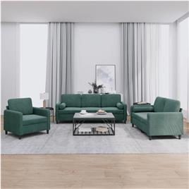 vidaXL 3 pcs conjunto de sofás com almofadas veludo verde-escuro