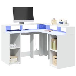 vidaXL Secretária c/ luzes LED 130x130x91 cm derivados madeira branco