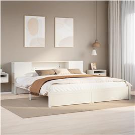 vidaXL Cama com estante sem colchão 200x200 cm pinho maciço branco