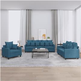 vidaXL 3 pcs conjunto de sofás com almofadões veludo azul