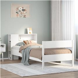 vidaXL Cama com estante sem colchão 75x190 cm pinho maciço branco