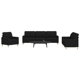 vidaXL 3 pcs conjunto de sofás tecido preto