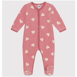 Pijama estampado aos corações, em veludo, Petit Bateau