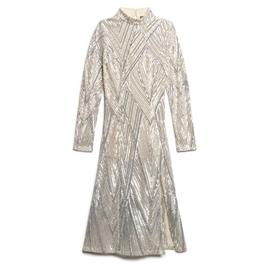 Superdry Open Back Long Sleeve Short Dress Prateado S Mulher