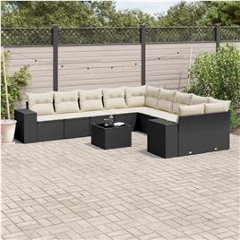 vidaXL 11 pcs conjunto sofás de jardim c/ almofadões vime PE preto