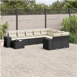 vidaXL 10 pcs conjunto sofás de jardim c/ almofadões vime PE preto