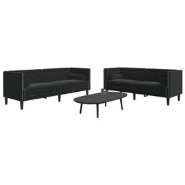 vidaXL 2 pcs conjunto de sofás chesterfield com rolos veludo preto