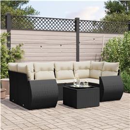 vidaXL 7 pcs conjunto de sofás p/ jardim c/ almofadões vime PE preto