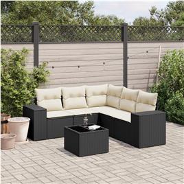 vidaXL 6 pcs conjunto sofás de jardim c/ almofadões vime PE preto