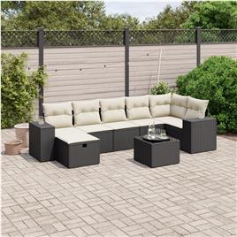 vidaXL 8 pcs conjunto sofás de jardim com almofadões vime PE preto