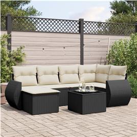 vidaXL 7 pcs conjunto de sofás p/ jardim c/ almofadões vime PE preto