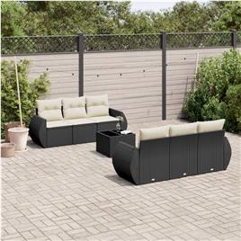 vidaXL 7 pcs conjunto de sofás p/ jardim c/ almofadões vime PE preto