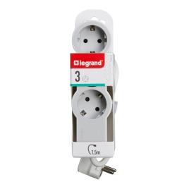 Legrand Bloco 3 Tomadas, Cabo de 1,5 m, Branco e Cinzento