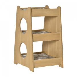 PawHut Cama para Gatos de 3 Níveis com Almofadas Removíveis e várias Entradas Móveis de atividades para gatos 50x43x74 cm Cor de madeira natural