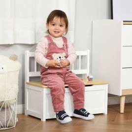 HOMCOM Organizador de Brinquedos para crianças acima de 2 anos Banco de Armazenamento Infantil de Madeira de Pinho com Tampa de Amortecimento e Encosto Alto para Sala de Jogos quarto 60x30x50cm Banco