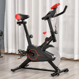 HOMCOM Bicicleta Estática Spinning com Monitor LCD Volante de Inércia de 6kg Assento e Guidão com Altura Ajustável Resistência Regulável 85x46x114cm Preto e Vermelho