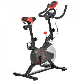 HOMCOM Bicicleta Estática Spinning com Monitor LCD Volante de Inércia de 6kg Assento e Guidão com Altura Ajustável Resistência Regulável 85x46x114cm Preto e Vermelho