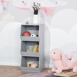 HOMCOM Estante Infantil de Madeira para Crianças com 3 Prateleiras de Armazenamento para Brinquedos Livros 38x34,5x90cm Cinza