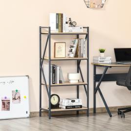 HOMCOM Estante de Livros de 4 Níveis amplo espaço de Armazenamento de Estilo Industrial para Sala de Estar Escritório 64x30x130cm Madeira Natural e Azul