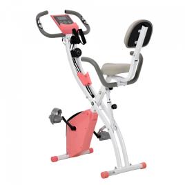 HOMCOM Bicicleta Estática Dobrável com Altura e Resistência Ajustáveis com Tela LCD e Assento com Encosto 51x97x115 cm Rosa