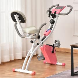 HOMCOM Bicicleta Estática Dobrável com Altura e Resistência Ajustáveis com Tela LCD e Assento com Encosto 51x97x115 cm Rosa