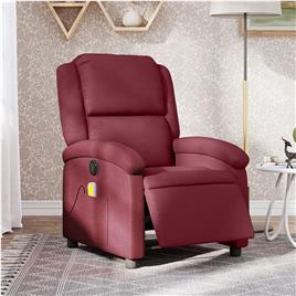 vidaXL Poltrona reclinável de massagens elétrica tecido vermelho tinto