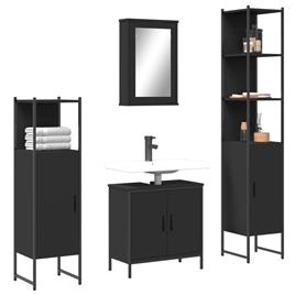vidaXL 4 pcs conjunto móveis casa de banho derivados de madeira preto