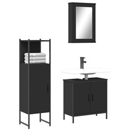 vidaXL 3 pcs conjunto móveis casa de banho derivados de madeira preto