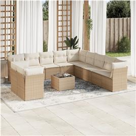 vidaXL 12 pcs conjunto de sofás p/ jardim com almofadões vime PE bege