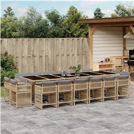 vidaXL 11 pcs conj. jantar jardim c/ almofadões vime PE bege misturado