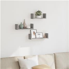 vidaXL Prateleira de parede 3pcs derivados de madeira cinzento cimento