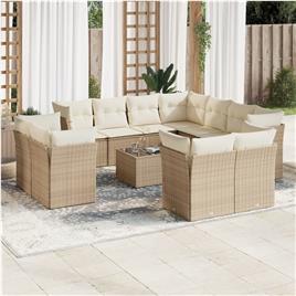 vidaXL 12 pcs conjunto de sofás p/ jardim com almofadões vime PE bege