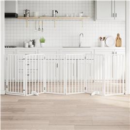 vidaXL Portão p/ cães com porta dobrável 6 painéis 300 cm álamo branco