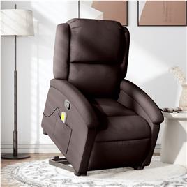 vidaXL Poltrona massagens reclinável elevatória tecido castanho-escuro