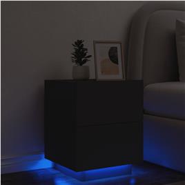 vidaXL Mesa de cabeceira com luzes LED derivados de madeira preto