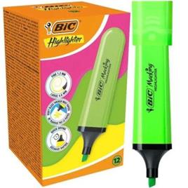 Caixa de marcadores fluorescentes Bic Highlighter Flat Neon / 12 unidades / Verde