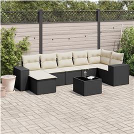 vidaXL 8 pcs conjunto sofás de jardim com almofadões vime PE preto