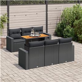 vidaXL 7 pcs conjunto de sofás p/ jardim c/ almofadões vime PE preto