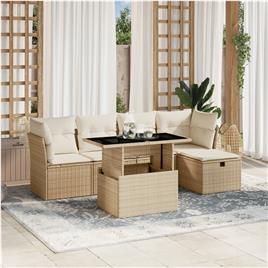 vidaXL 6 pcs conjunto de sofás p/ jardim com almofadões vime PE bege