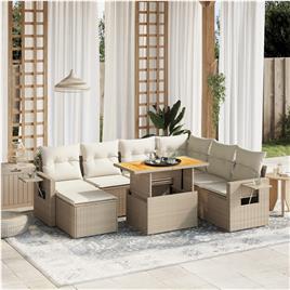vidaXL 8 pcs conjunto de sofás p/ jardim com almofadões vime PE bege